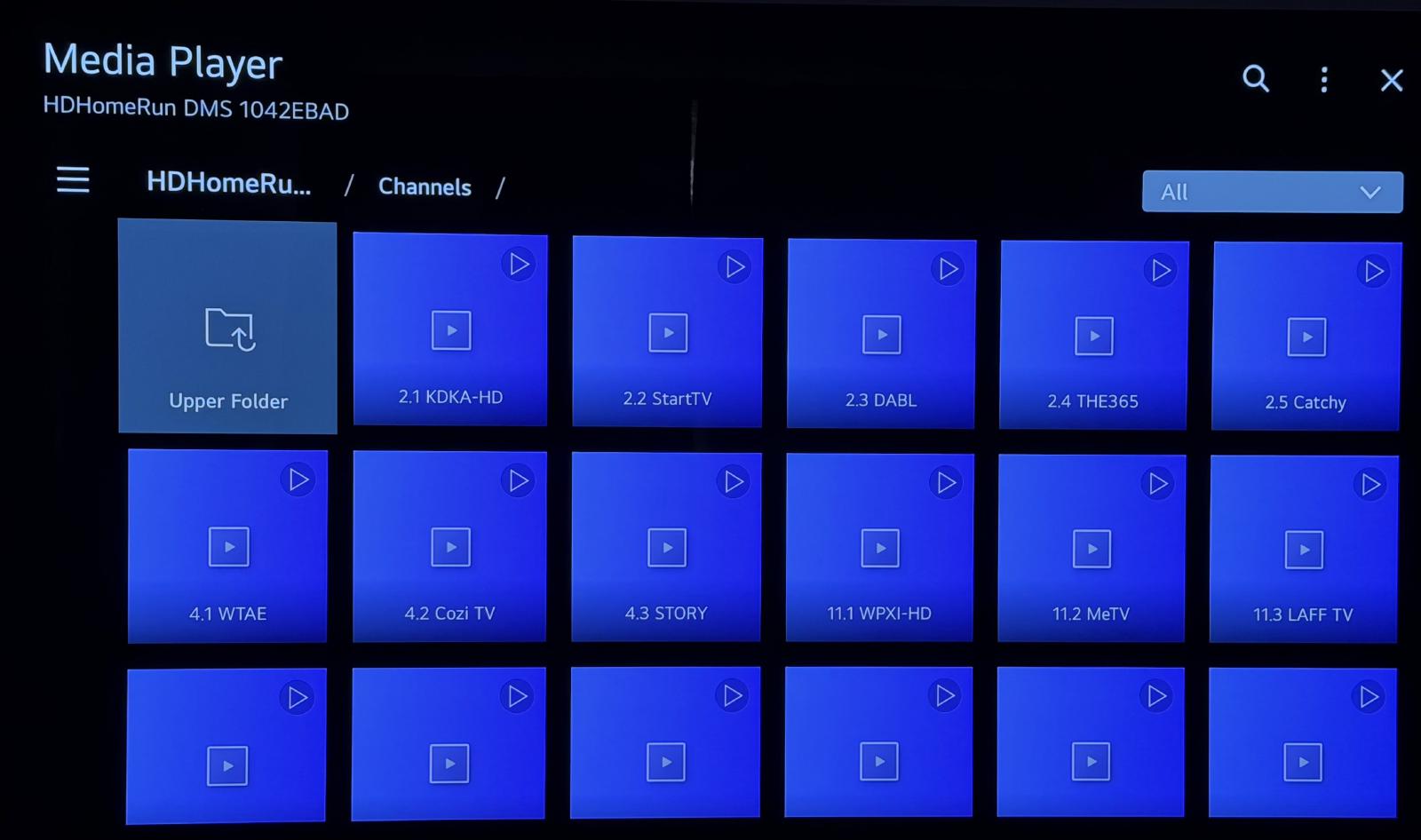Virtual filesystem exposed by the HDHomeRun showing all channels